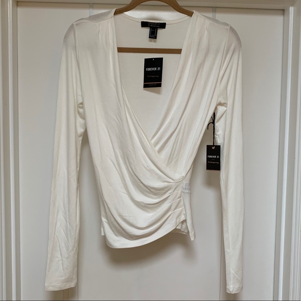 Forever 21 Contemporary White Surplice Top